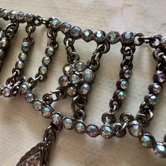 Vintage TARA Aurora Borealis Crystal Festoon Necklace Smoky Drops Gunmetal Chain