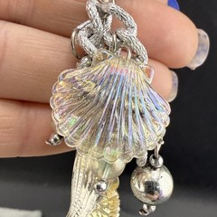 Vintage Seahorse Pierced Earrings Ocean Them Silver Tone Shell