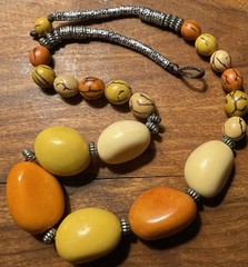 Large Orange And Cream Beaded Vintage Necklace. Women’s Jewelry
