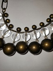 Cool vintage acrylic and metal beaded necklace bronze never worn, new”old stock”