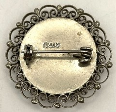 VTG Italian Micro Mosaic Millefiori Floral Brooch Silver Plate, Italy, 1.25”