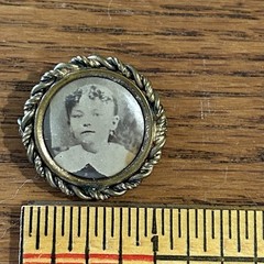 Antique Victorian Photo Brooch Date Inscribed Young Girl Mourning C-Clasp Pin