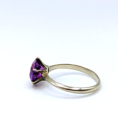 Vintage 925 Sterling Silver Glass Purple Ring Simulated Amethyst Size 7.5