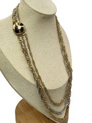 Vintage Two Tone Silver Gold Multi Strand Chains Necklace Graduated