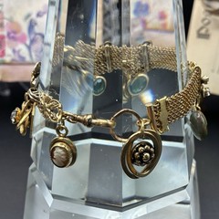Custom Vintage Gold Filled Pocket Watch & Mesh Chain Bracelet w Charms & Regalia