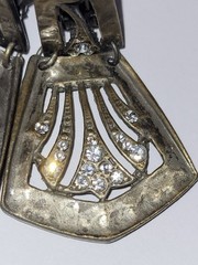 Vintage Art Deco Style Bronze Tone Clear Rhinestone Dangle Drop Clip-On Earrings