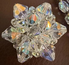 Vintage AB Coated Crystal Brooch Necklace Jewelry Set SPARKLY