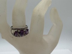 ESTATE STERLING SILVER PASTE AMETHYST THREE STONE RING PEAR HEART OVAL CZ SIZE 8