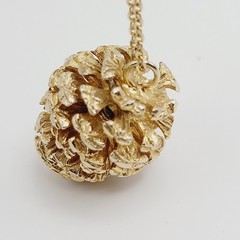 Pinecone Articulated Pendant w Chain Woodland Holiday Nature Gold Tone Necklace