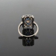 Art Deco Style Round Lab Created Diamond&Sapphire 14K White Gold FN Wedding Ring
