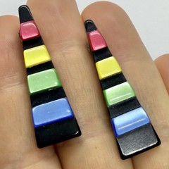 Vtg Pop Art Lucite Multicolor Geometric Triangle Statement Earrings Post Moonglo