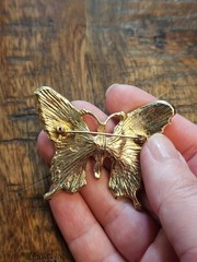 Vintage Butterfly Brooch features a Gold Tone Base w/ Enamel- Blue Green Purple