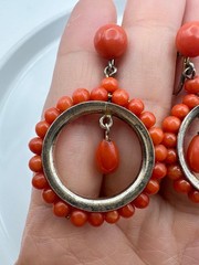 Antique Victorian 835 silver natural red coral screw back Earrings