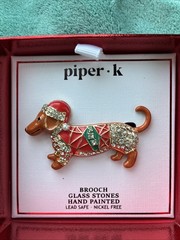 Piper K Dachshund Christmas Brooch – New In Box – For The Wiener Dog Lovers