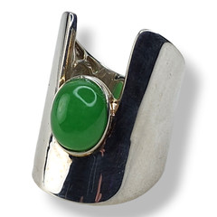 Argentium Silver 935 and Jade Statement Ring Size 10.25 Signed