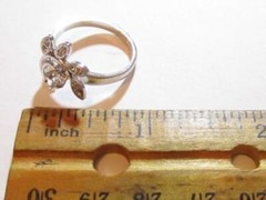 Vintage 14K GE ESPO White Gold Plated Spray FLOWER Clear Stone Silver CZ Ring