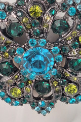 Vintage Blue Green Rhinestone Cluster Cocktail Ring Stretch Band Chic Maximalist