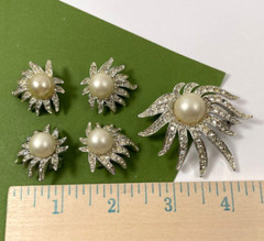 Vintage Celebrity NY Rhinestone Faux Pearl Brooch Earring Shoe Clip Set Signed