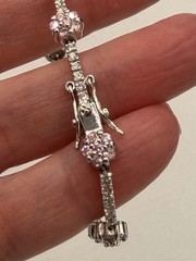 Vintage Pink Clear Spinel Silver Tone 7” Link Bracelet Mark 925 FAS