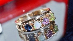 14k y/gold ring 0.80c treated multi gemstone mother’s sz 8.5 heart 4.30g N3009