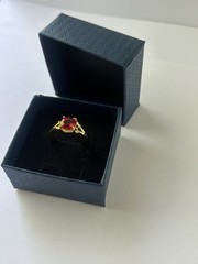 Vintage Red Cubic Zirconia Ring Gold Plated Womens Size 10