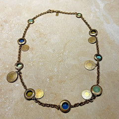Coach Vintage Gold‑Tone Multicolor Cabochon Station Necklace – 18″ Y2K Era RARE