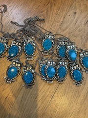 Lot Of 13 Boho Retro Silver tone Owl Necklace Faux Turquoise Craft Repurpose