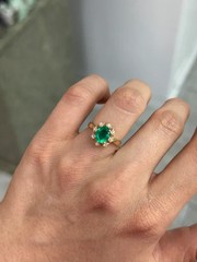 3.50 Ct Natural Emerald Art Deco Vintage Engagement Ring 14K Yellow Gold FN