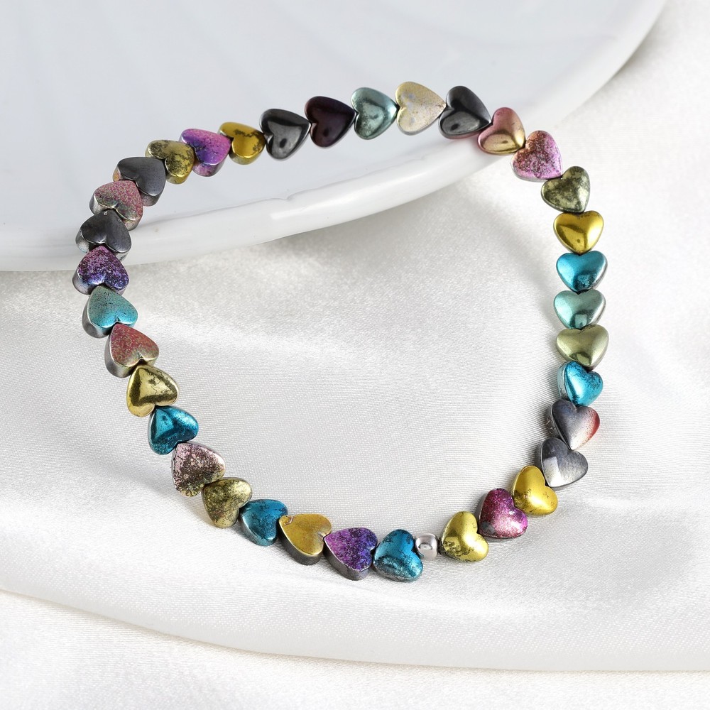 Natural Multi Hematite Stone Bracelet Stretchable Bracelet Heart Shape Stone