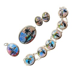 Vintage Alfano Brazil Butterfly Wing Jewelry Set Estate Find