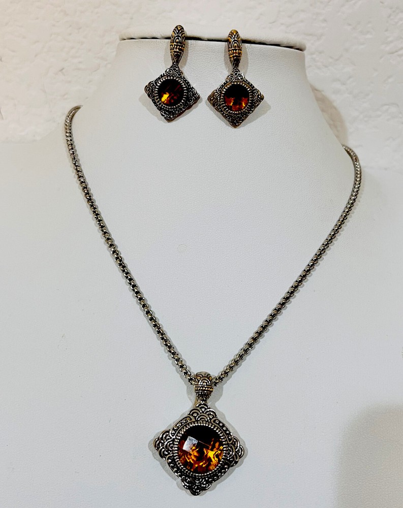1990s 2 Tone Topaz Crystal Magnetic Enhancer Necklace Earrings Set 16”+3”Ext