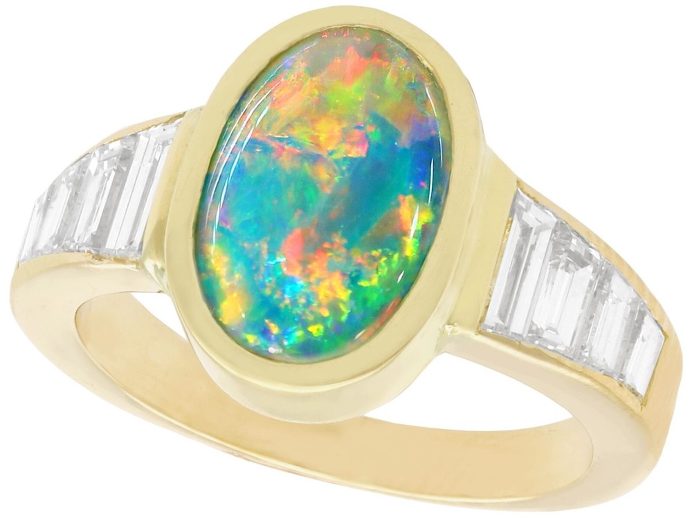 Vintage French 1.40 Ct Opal 1.12 Ct Diamond 18k Yellow Gold Dress Ring – 6.25