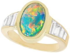 Vintage French 1.40 Ct Opal 1.12 Ct Diamond 18k Yellow Gold Dress Ring – 6.25