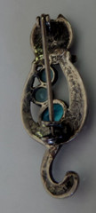 Sterling Markasite Cat brooch with Three Blue Topaz stones