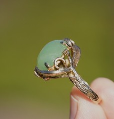 Vintage 10k Solid Gold Natural Untreated Apple Green Jadeite Jade Diamond Ring