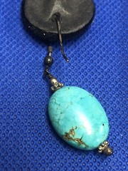 VTG STERLING SILVER NATURAL TURQUOISE FRENCH WIRE DANGLE EARRINGS