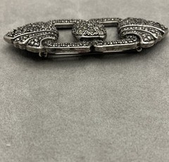 Vintage Style Silvertone Brooch Rhinestones Marcasite 3 X 1.5 Inches
