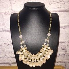 Vintage Bib Statement Necklace Gold Tone Blush Acrylic Beaded