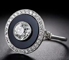 Art Deco Style Lab-Created Diamond & Black Onyx Wedding 14k White Gold FN Ring