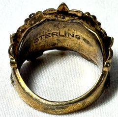 VINTAGE STERLING WIDE FLOWER ROSE ENAMEL CIGAR BAND RING SIZE 7.25 – FREE SHIP