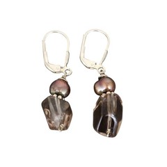 Smoky Quartz Pearl Dangle Latchback Earrings | Vintage Sterling Silver 925