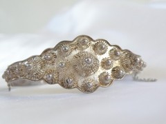 Antique Zeeland Button Sterling Silver Import Filigree Bracelet 7″