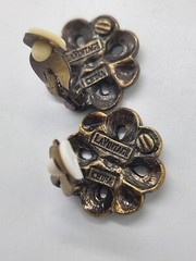 Signed LaVintage China QVC Multicolor Rhinestones Floral Clip On Earrings