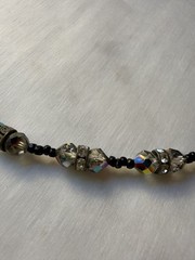 Antique 1920s Era Art Deco Flapper Necklace Black Glass Beads Hand Strung 24”