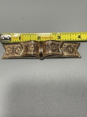 Coro Victorian Revival Enamel & Floral Engraved Bar Bow Shaped Pin Brooch 5” Vtg