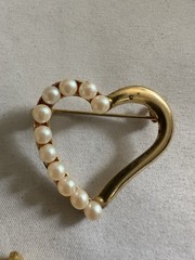 set of 3 vintage brooch Faux Pearl Rhinestone Gold Tone Metal MX3
