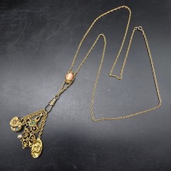 Etruscan Revival Charm Necklace Watch Fob Gold Tone Cameo Goldette Style