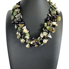 Vintage Green Shell Multi-Strand Statement Necklace – Midnight Tide