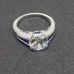 Vintage Art Deco 3.00CT Round Cut Diamond & Blue Sapphire women Engagement Ring