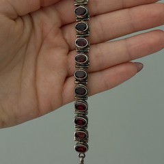 Vintage 925 Sterling Silver Genuine Garnet Tennis Bracelet Adjustable